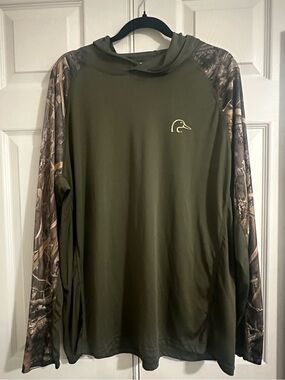 Ducks Unlimited Olive Green Hoodie with Camouflage Sleeves